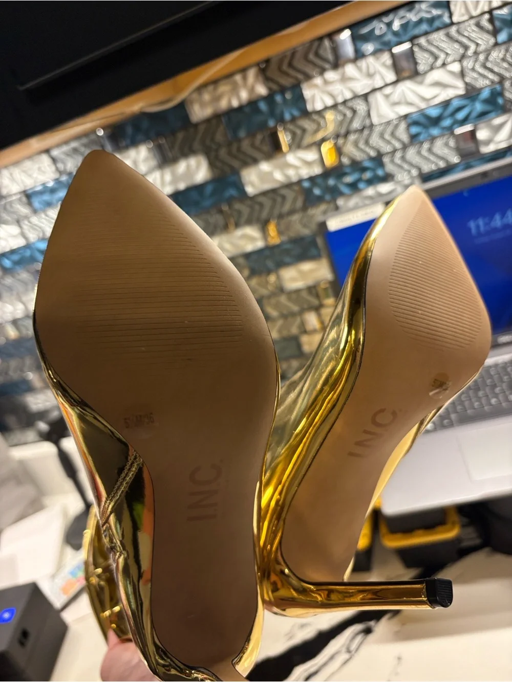 INC International Concepts Shiny Gold Over-the-Knee Ruched Stiletto Boots